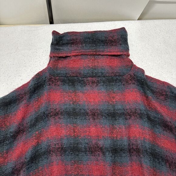BCBGeneration Women's One Size Poncho Sweater Turtleneck Red Gray Striped Tunic - Picture 9 of 10